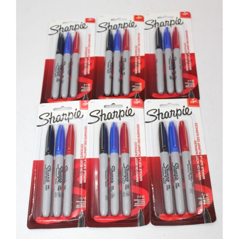 Lot of 18 Brand New Sharpie Permanent Fine Point Markers Black Red Blue (6 Packs